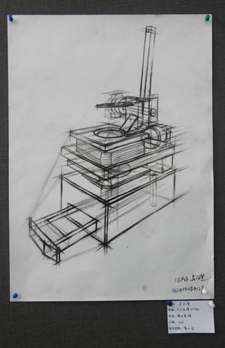 产品一班吴汶萱同学的结构素描作品,通过准确的透视使物体的内部