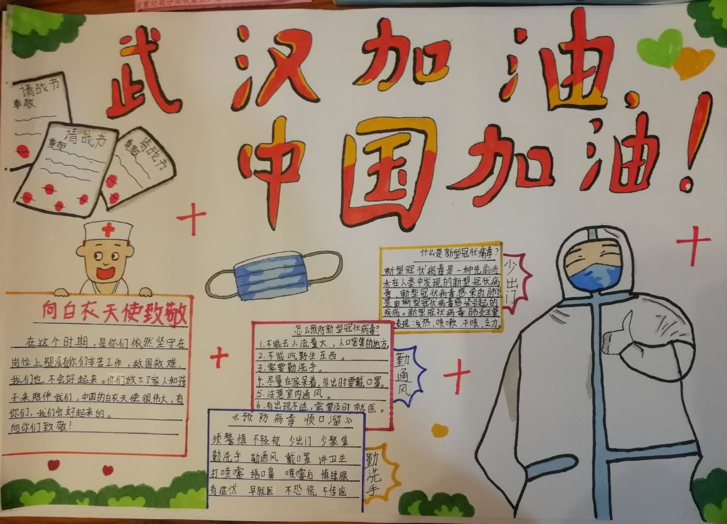 江门市江海区朗晴小学红领巾致敬逆行先锋绘画,手抄报